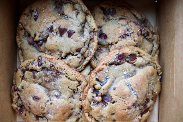 Close-up of Atelier Yeggy browned butter chocolate chip and toffee cookies